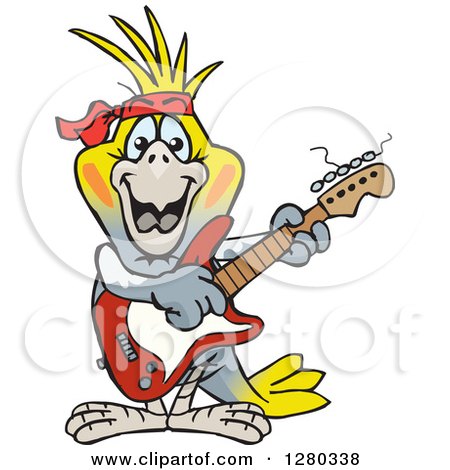 Clipart of a Happy Cockatiel Bird Playing an Electric Guitar - Royalty Free Vector Illustration by Dennis Holmes Designs