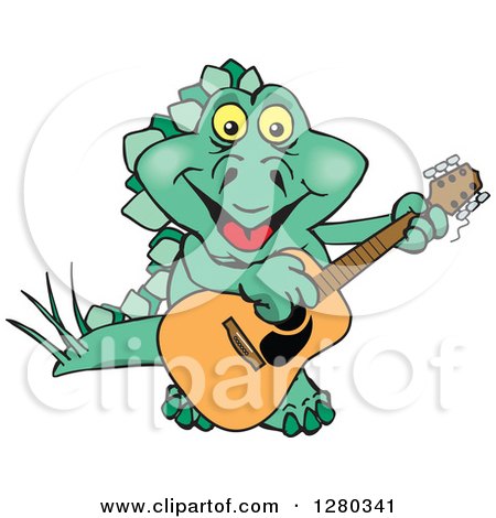 Clipart of a Happy Steagosaur Dinosaur Playing an Acoustic Guitar - Royalty Free Vector Illustration by Dennis Holmes Designs
