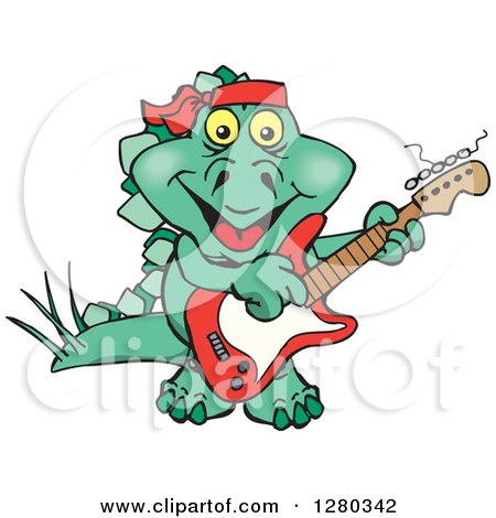 Clipart of a Happy Steagosaur Dinosaur Playing an Electric Guitar - Royalty Free Vector Illustration by Dennis Holmes Designs