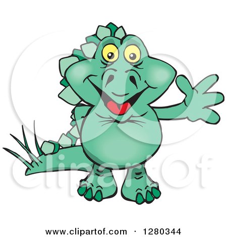 Clipart of a Happy Green Steagosaur Dinosaur Waving - Royalty Free Vector Illustration by Dennis Holmes Designs