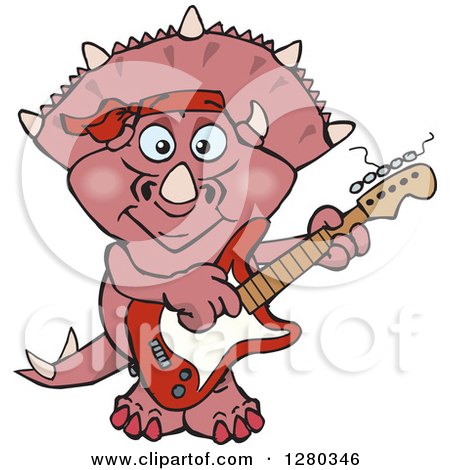 Clipart of a Happy Triceratops Dinosaur Playing an Electric Guitar - Royalty Free Vector Illustration by Dennis Holmes Designs