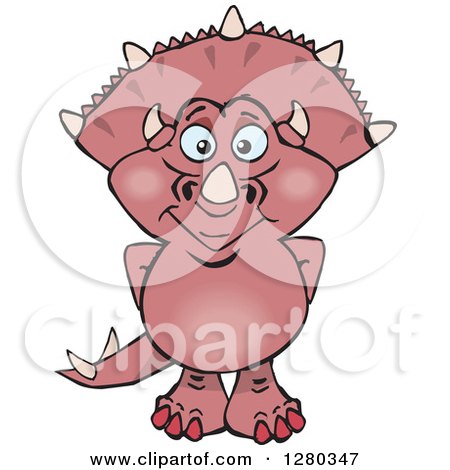 Clipart of a Happy Pink Triceratops Dinosaur - Royalty Free Vector Illustration by Dennis Holmes Designs