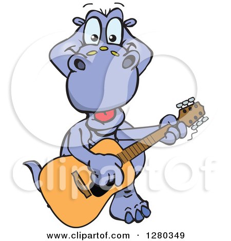 Clipart of a Happy Apatosaurus Dinosaur Playing an Acoustic Guitar - Royalty Free Vector Illustration by Dennis Holmes Designs