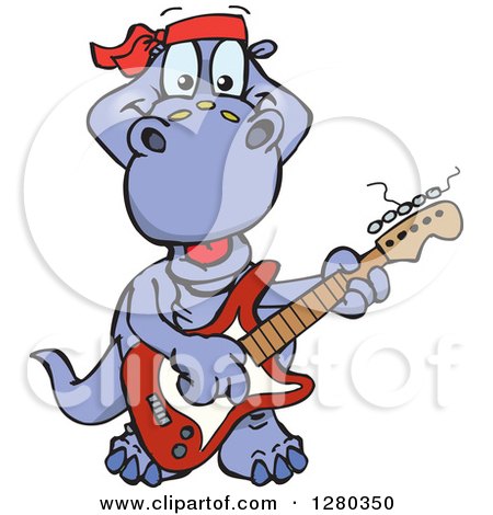 Clipart of a Happy Apatosaurus Dinosaur Playing an Electric Guitar - Royalty Free Vector Illustration by Dennis Holmes Designs