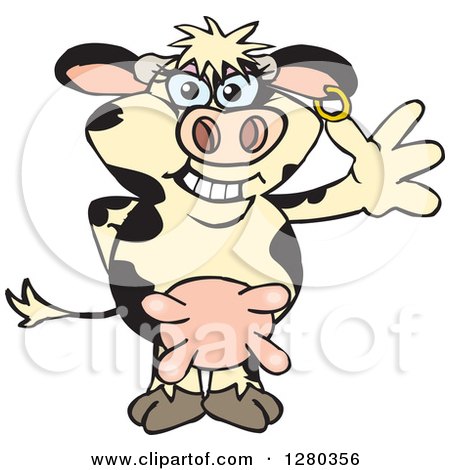 Clipart of a Happy Holstein Cow Standing and Waving - Royalty Free Vector Illustration by Dennis Holmes Designs