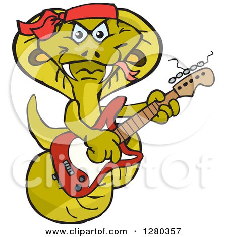 Clipart of a Happy Cobra Playing an Electric Guitar - Royalty Free Vector Illustration by Dennis Holmes Designs