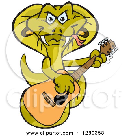 Clipart of a Happy Cobra Playing an Acoustic Guitar - Royalty Free Vector Illustration by Dennis Holmes Designs