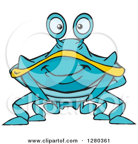Clipart of a Happy Blue and Yellow Crab - Royalty Free Vector Illustration by Dennis Holmes Designs
