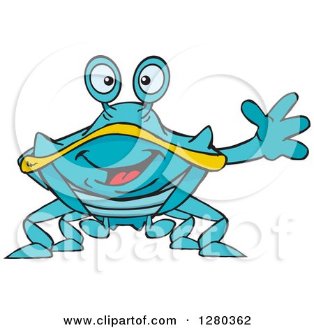 Clipart of a Happy Blue and Yellow Crab Waving - Royalty Free Vector Illustration by Dennis Holmes Designs