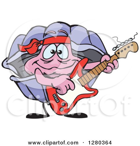 Clipart of a Happy Clam Playing an Electric Guitar - Royalty Free Vector Illustration by Dennis Holmes Designs