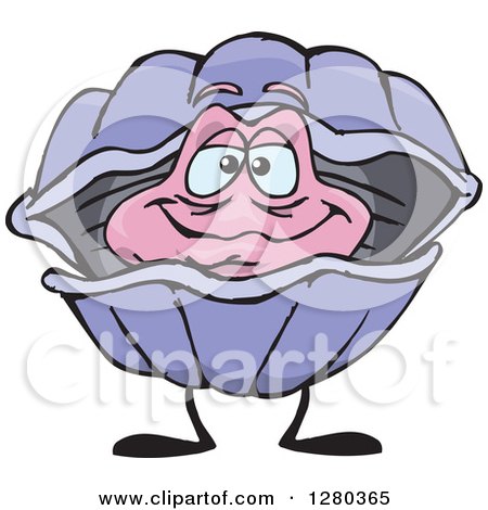 Clipart of a Happy Clam Looking out of Its Shell - Royalty Free Vector Illustration by Dennis Holmes Designs