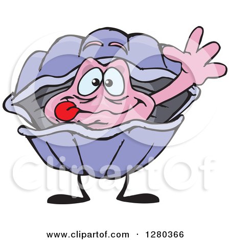 Clipart of a Happy Clam Waving and Looking out of Its Shell - Royalty Free Vector Illustration by Dennis Holmes Designs