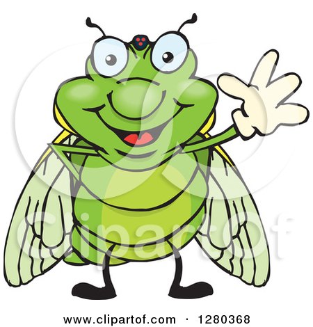 Clipart of a Friendly Waving Cicada - Royalty Free Vector Illustration by Dennis Holmes Designs