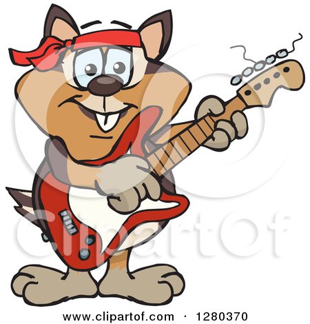 Clipart of a Happy Chipmunk Playing an Electric Guitar - Royalty Free Vector Illustration by Dennis Holmes Designs