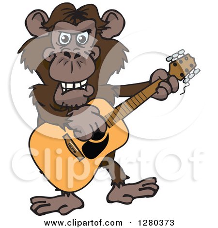 Clipart of a Happy Chimp Playing an Acoustic Guitar - Royalty Free Vector Illustration by Dennis Holmes Designs