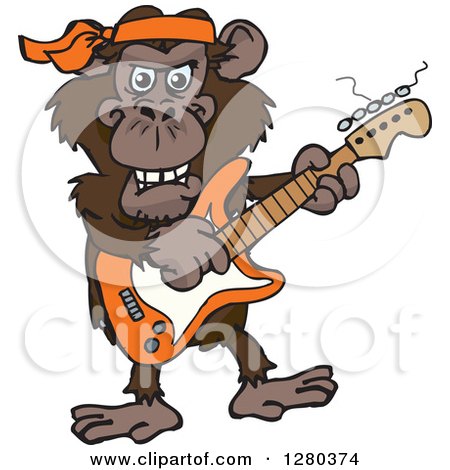 Clipart of a Happy Chimp Playing an Electric Guitar - Royalty Free Vector Illustration by Dennis Holmes Designs