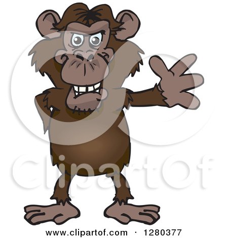 Clipart of a Happy Chimpanzee Monkey Standing and Waving - Royalty Free Vector Illustration by Dennis Holmes Designs