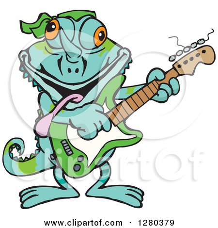 Clipart of a Happy Chameleon Lizard Playing an Electric Guitar - Royalty Free Vector Illustration by Dennis Holmes Designs