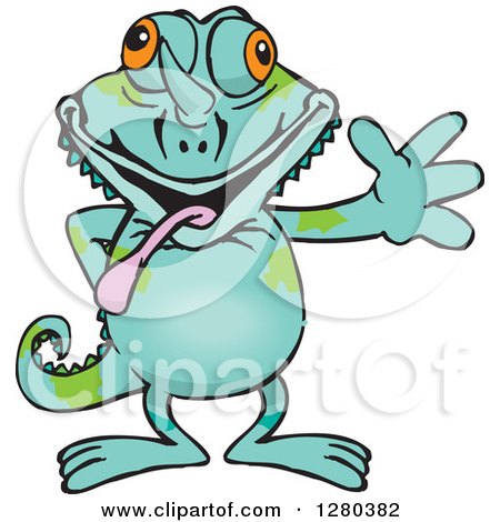 Clipart of a Happy Chameleon Lizard Waving - Royalty Free Vector Illustration by Dennis Holmes Designs