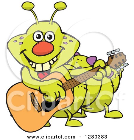 Clipart of a Happy Caterpillar Playing an Acoustic Guitar - Royalty Free Vector Illustration by Dennis Holmes Designs