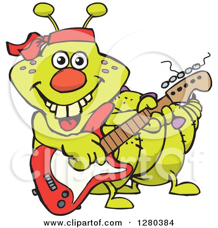 Clipart of a Happy Caterpillar Playing an Electric Guitar - Royalty Free Vector Illustration by Dennis Holmes Designs
