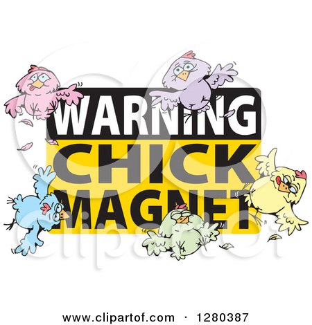 Clipart of a Warning Chick Magnet Sign with Birds - Royalty Free Vector Illustration by Dennis Holmes Designs