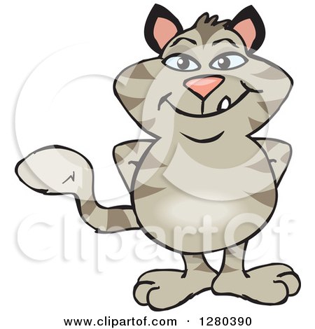 Clipart of a Happy Striped Tabby Cat Standing - Royalty Free Vector Illustration by Dennis Holmes Designs