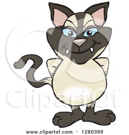 Clipart of a Happy Siamese Cat Standing - Royalty Free Vector Illustration by Dennis Holmes Designs