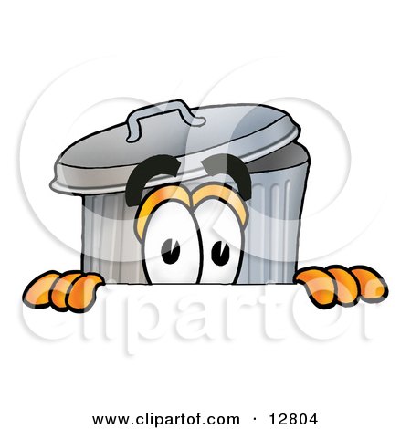 Clipart Picture of a Garbage Can Mascot Cartoon Character Peeking Over a Surface by Mascot Junction