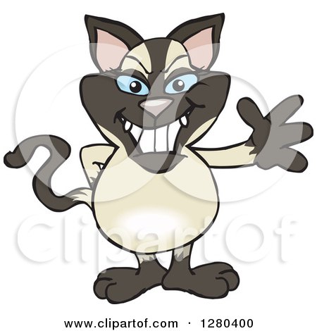 Clipart of a Friendly Waving Siamese Cat - Royalty Free Vector Illustration by Dennis Holmes Designs