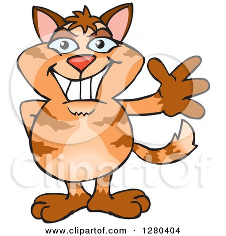 Clipart of a Friendly Waving Tabby Cat - Royalty Free Vector Illustration by Dennis Holmes Designs