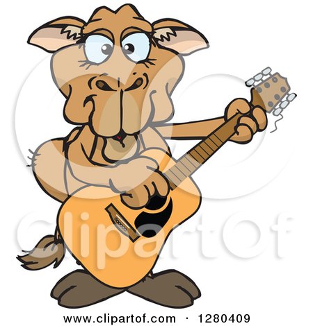 Clipart of a Happy Camel Playing an Acoustic Guitar - Royalty Free Vector Illustration by Dennis Holmes Designs