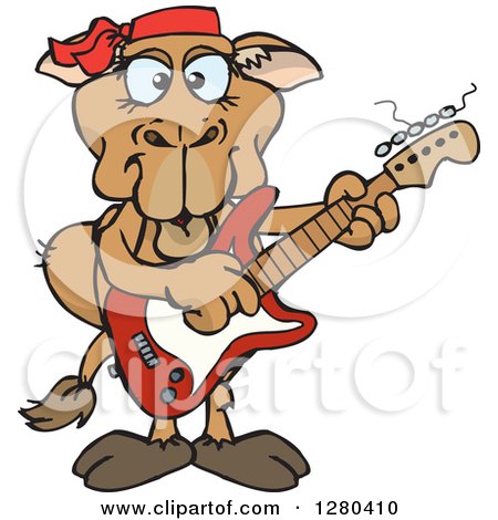 Clipart of a Happy Camel Playing an Electric Guitar - Royalty Free Vector Illustration by Dennis Holmes Designs