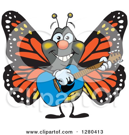 Clipart of a Happy Monarch Butterfly Playing an Acoustic Guitar - Royalty Free Vector Illustration by Dennis Holmes Designs