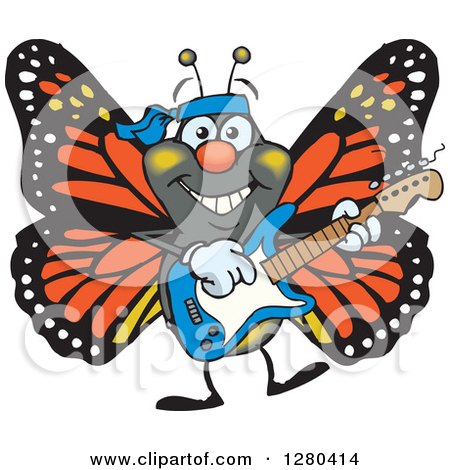 Clipart of a Happy Monarch Butterfly Playing an Electric Guitar - Royalty Free Vector Illustration by Dennis Holmes Designs