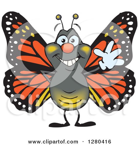 Clipart of a Friendly Waving Monarch Butterfly - Royalty Free Vector Illustration by Dennis Holmes Designs