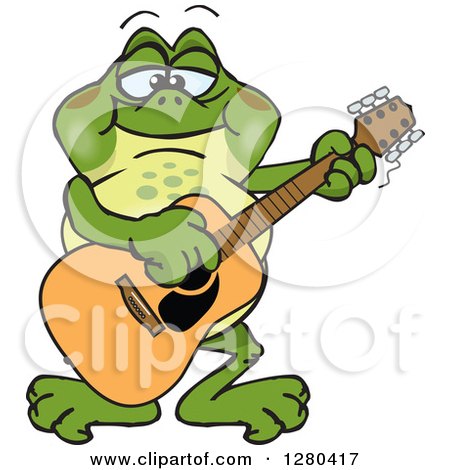 Clipart of a Happy Bullfrog Playing an Acoustic Guitar - Royalty Free Vector Illustration by Dennis Holmes Designs