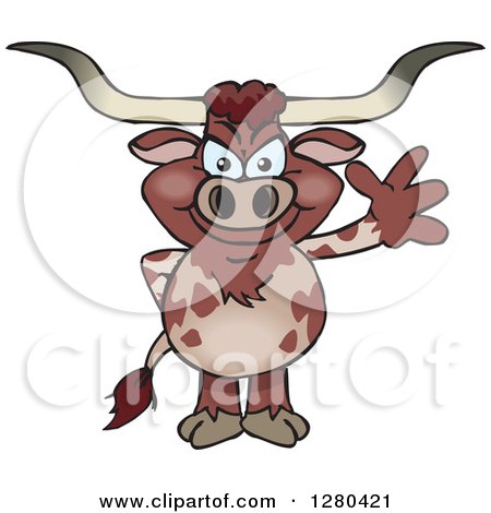 Clipart of a Friendly Waving Longhorn Bull - Royalty Free Vector Illustration by Dennis Holmes Designs