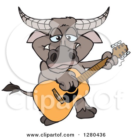 Clipart of a Happy Buffalo Playing an Acoustic Guitar - Royalty Free Vector Illustration by Dennis Holmes Designs