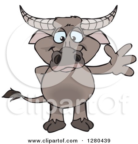 Clipart of a Happy Buffalo Standing and Waving - Royalty Free Vector Illustration by Dennis Holmes Designs