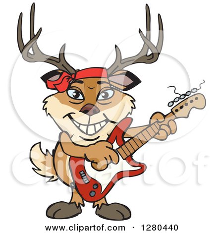 Clipart of a Happy Buck Deer Playing an Electric Guitar - Royalty Free Vector Illustration by Dennis Holmes Designs
