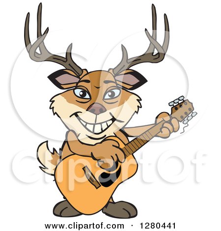 Clipart of a Happy Buck Deer Playing an Acoustic Guitar - Royalty Free Vector Illustration by Dennis Holmes Designs