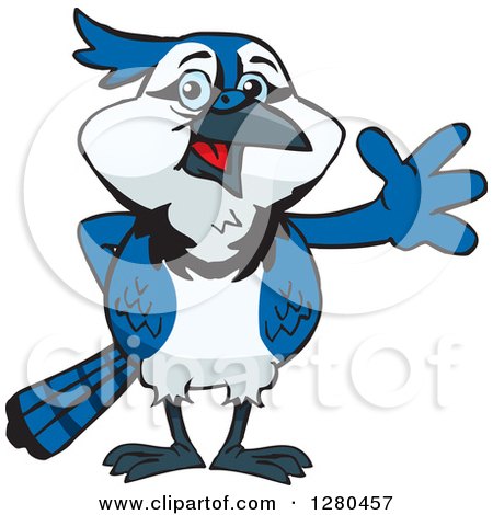 Clipart of a Friendly Waving Blue Jay Bird - Royalty Free Vector Illustration by Dennis Holmes Designs