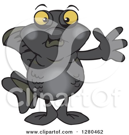 Clipart of a Friendly Waving Black Moor Fish - Royalty Free Vector Illustration by Dennis Holmes Designs