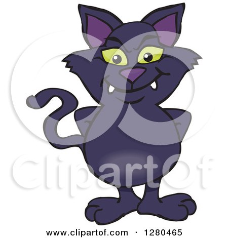 Clipart of a Happy Black Cat Standing - Royalty Free Vector Illustration by Dennis Holmes Designs