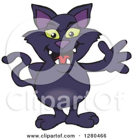 Clipart of a Friendly Waving Black Cat - Royalty Free Vector Illustration by Dennis Holmes Designs