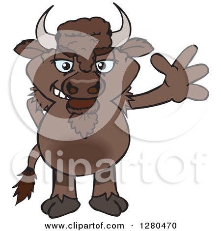 Clipart of a Bison Waving - Royalty Free Vector Illustration by Dennis Holmes Designs