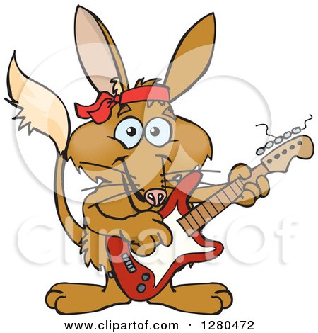 Clipart of a Happy Bilby Playing an Electric Guitar - Royalty Free Vector Illustration by Dennis Holmes Designs