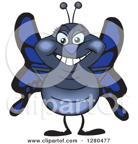 Clipart of a Happy Blue Butterfly Standing - Royalty Free Vector Illustration by Dennis Holmes Designs