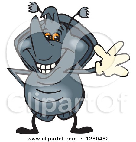 Clipart of a Happy Rhino Beetle Waving - Royalty Free Vector Illustration by Dennis Holmes Designs